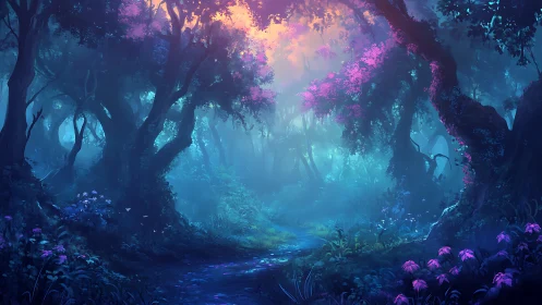 Luminescent Forest Corridor with Bioluminescent Flora.