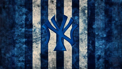 Blue metallic emblem overlays grunge striped background