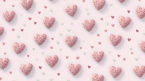Dimensional Rose Quartz Hearts with Polka Dot Surface Texture Pattern