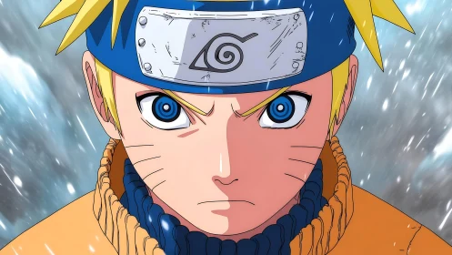 Anime close-up portrait renders intense blue-eyed determination