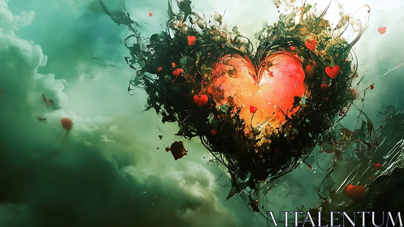 Luminescent Cardiac Form: Digital Composite with Organic Fragmentation Aesthetic