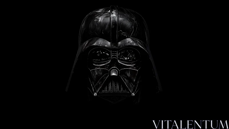 Iconic black sci‑fi helmet glowing softly in the dark.