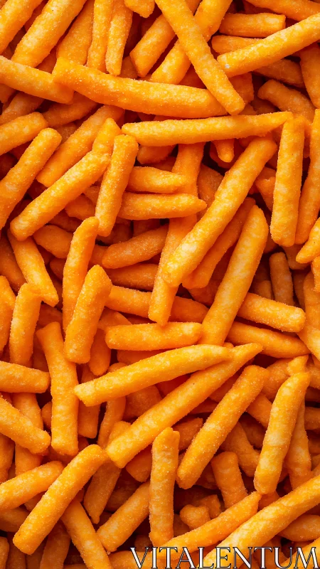 Uniform layout of orange coated snack sticks in frame.