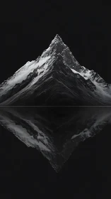 Symmetric monochrome alpine peak with mirror-lake reflection