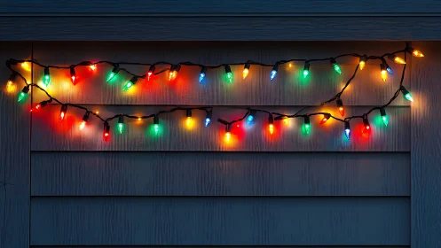 String of holiday lights paints color across dusk siding.
