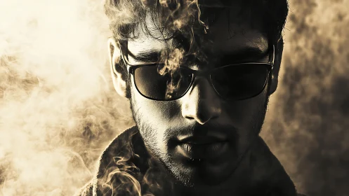 Smoke curls around the shaded stranger like whispered secrets