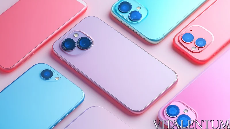 Pastel gradient smartphones in playful diagonal layout.