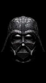 Engraved black sci fi helmet with baroque floral detailing