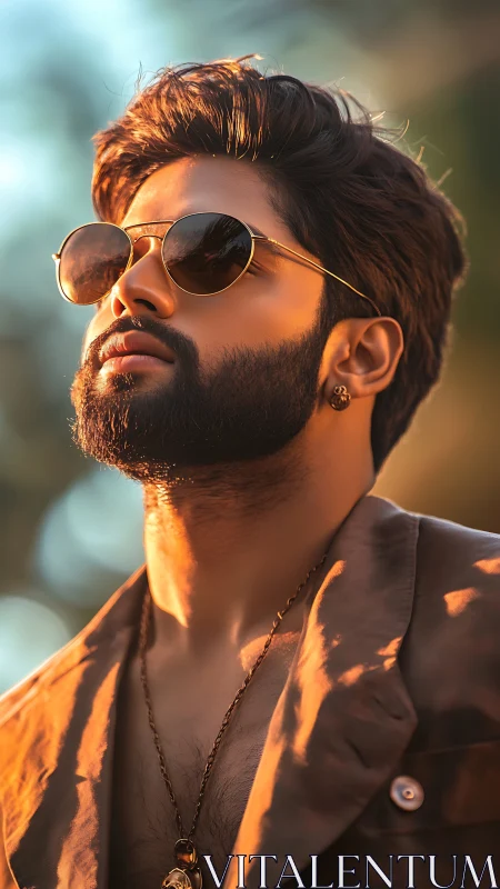 Backlit bearded portrait with warm bokeh and rim lighting precision.