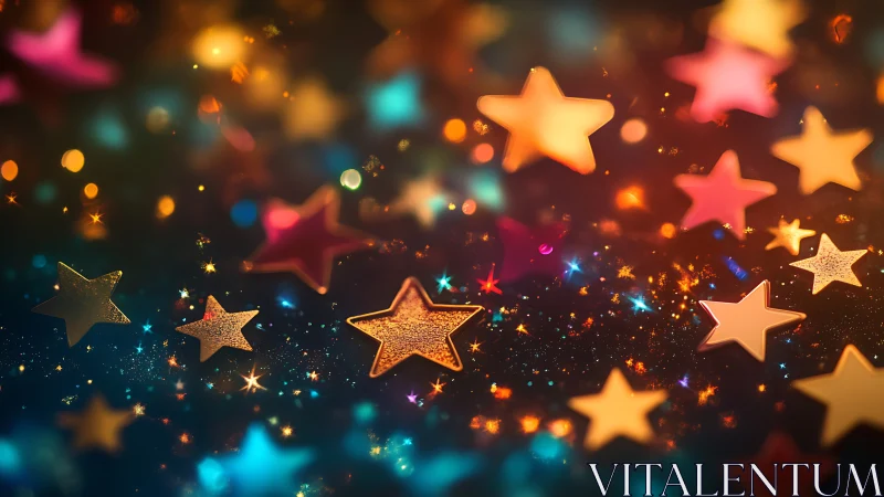 Glittering confetti stars glow in a dreamy bokeh galaxy