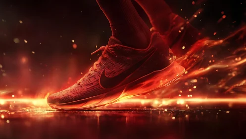 Fire-lit running shoe glowing with bold, unstoppable energy.
