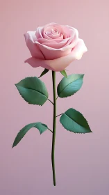 Soft pink 3D rose stem on smooth gradient backdrop.