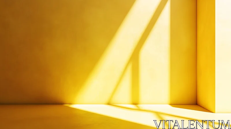 Sunlit yellow interior corner with hard diagonal shadow bands