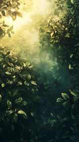 Sunlit forest canopy opens into a mysterious green abyss