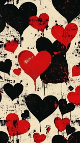 Distressed Heart Pattern: Red and Black Graffiti-Style Composition