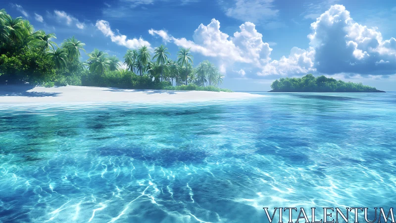 Tropical Island Lagoon with White Sand Beach.
