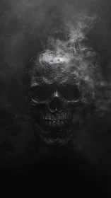 Smoldering dark skull emerging through drifting smoke.