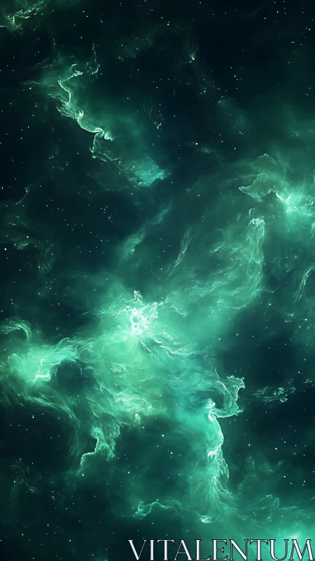 Emerald nebula rivers swirl through deep velvet cosmos.