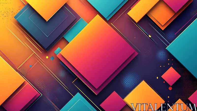 Neon gradient squares construct layered geometric digital space