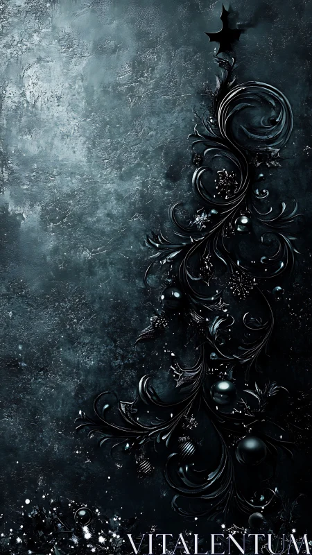 Noir metallic baroque foliage on textured teal concrete field