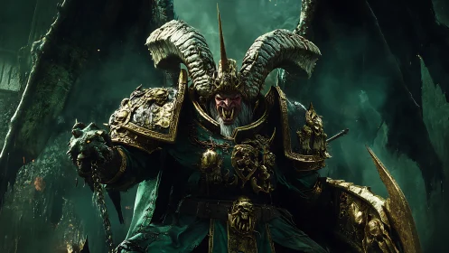 Baroque demonic warlord in ornate armor, fantasy digital painting.