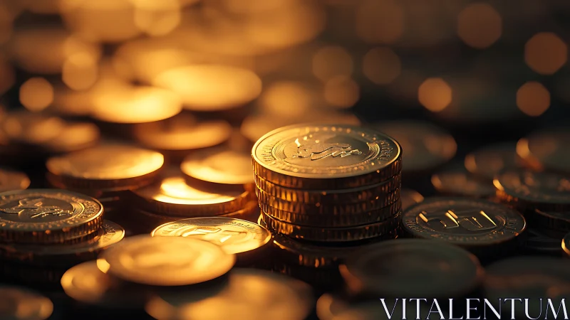 Stacked euro coins glow under warm bokeh financial lighting
