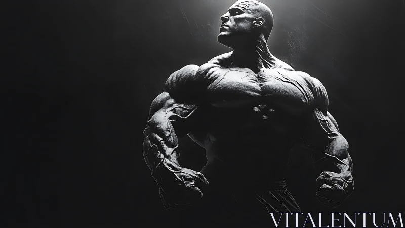 Muscular male figure rendered in stark high contrast lighting.