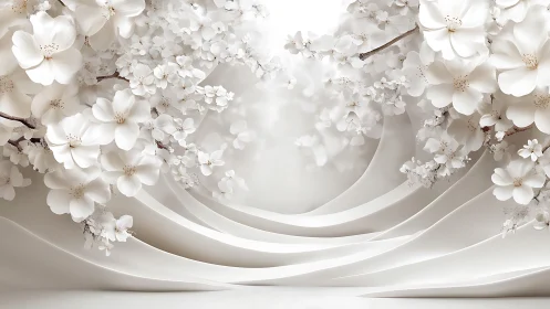 White Floral Canopy Above Sweeping Architectural Curves