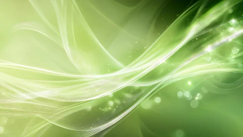 Abstract green wave background with glowing lines and soft lights.