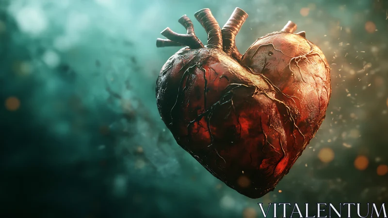 Anatomical Human Heart with Branching Vessels. Dramatic Rendering.
