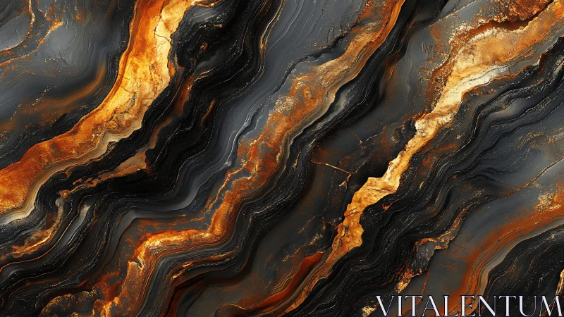 Abstract marble texture in black and gold tones, fluid art style.