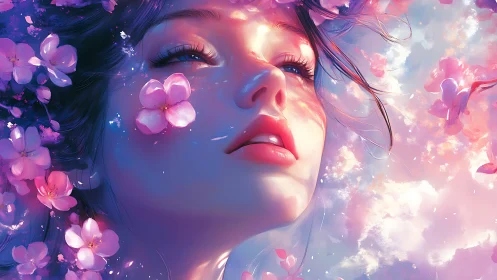 Blossom-dreaming muse drifting through cotton candy dawn.