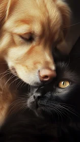 A Dog and Cat's Tender Moment of Companionship.