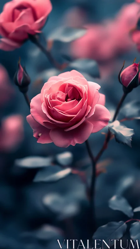 Pink Garden Rose with Layered Petals in Soft Focus Botanical Photography