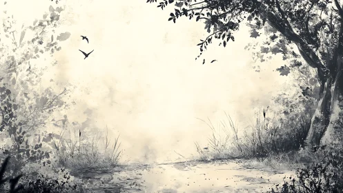 Misty Riverside: A Serene Journey Through Nature's Quiet Landscape