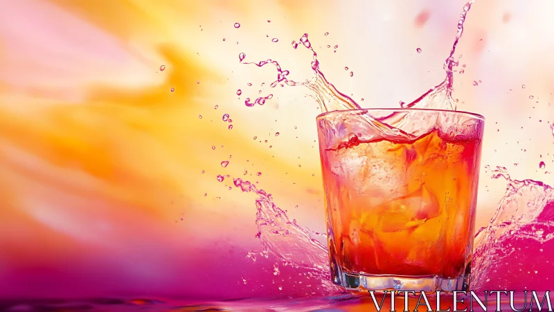 Liquid splash in gradient-lit environment with refracted light.