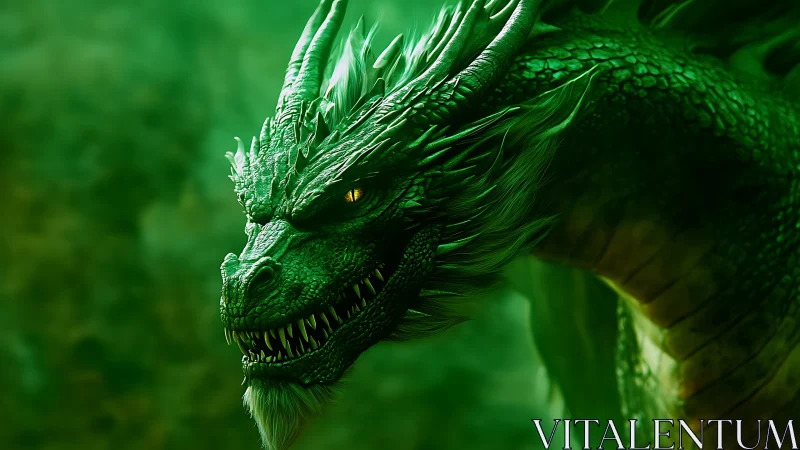 Green reptilian dragon head rendered in detailed profile view.