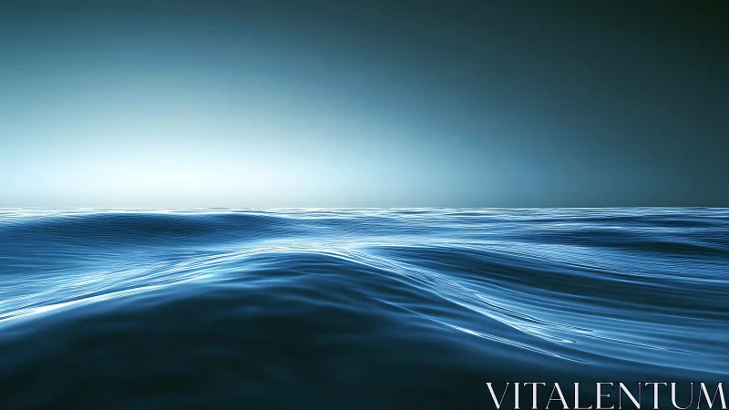 Minimal seascape with low waves under pale horizon glow.