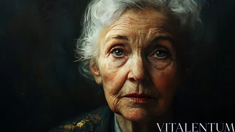 Oil portrait of elderly woman with chiaroscuro realism focus.
