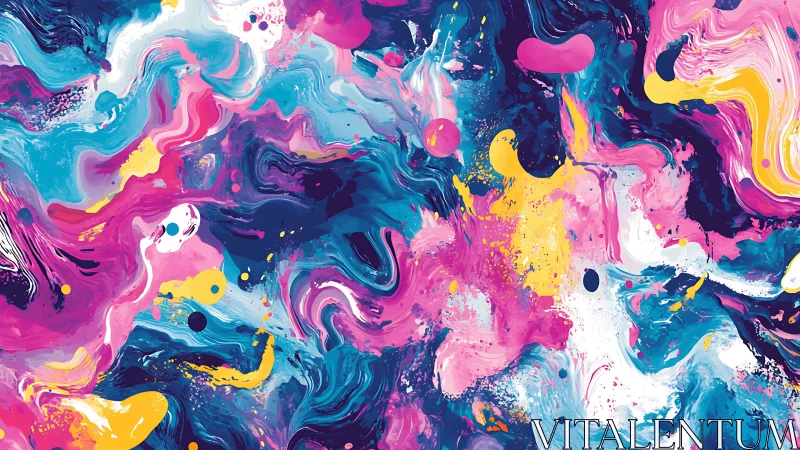 Fluorescent fluid acrylic abstraction with cyan magenta swirls