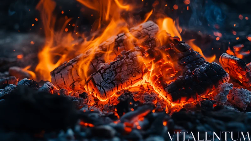 Inferno's Dance: Burning Logs Unleash Cascading Flames.