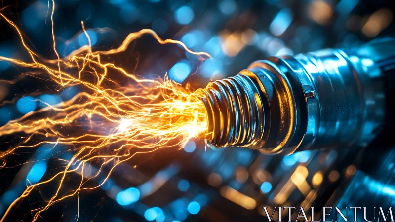 Electric sparks erupt from a metal connector in vivid detail
