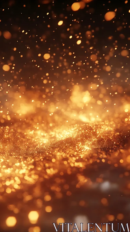 Golden sparks shimmer gently in a warm glowing night air