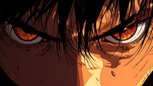 Intense anime eyes radiate fiery determination and focus.