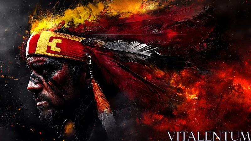 Fiery warrior portrait in explosive feathered headdress.