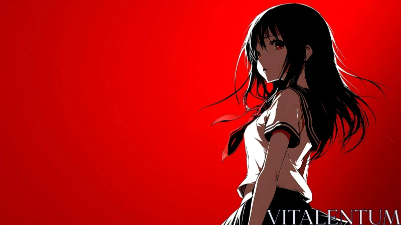 High-contrast anime profile with red negative space and cel shading