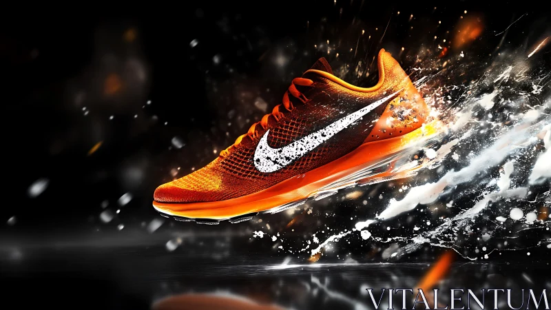 Dynamic orange running shoe in high-impact digital painting promo.