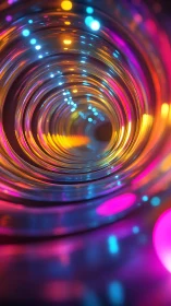 Neon light tunnel curves with vivid circular reflections