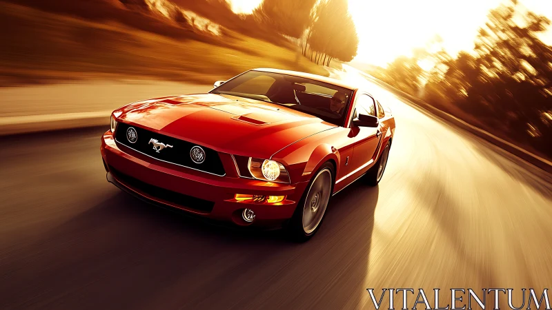 Dynamic red muscle car cornering with strong motion blur trails