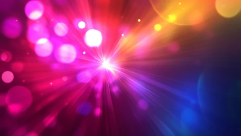 Vibrant abstract light burst with colorful bokeh effect background.